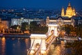 Szechenyi Chain Bridge night view Budapest, Hungary Royalty Free Stock Photo