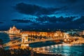 Szechenyi Chain Bridge and Parliament . Budapest, Hungary Royalty Free Stock Photo