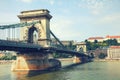 The famous Chain Bridge across the Danube river. Budapest, Hungary Royalty Free Stock Photo