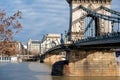 Szechenyi chain suspension bridge over Danube river. Budapest, Hungary Royalty Free Stock Photo