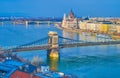 Szechenyi and Margaret Bridges across Danube, Budapest, Hungary Royalty Free Stock Photo