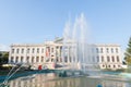 SZEGED, HUNGARY - JULY 21, 2017: Main building of Mora Ferenc Museum in the end of the afternoon, with fountains in front. Royalty Free Stock Photo