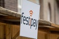 SZEGED, SEPTEMBER 12, 2022: Selective blur on a festipay logo in Szeged. Festipay is a hungarian company offering event management
