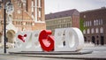 The Szeged Sign at the Cathedral Square at the Votive Church and Cathedral of Our Lady of Hungary, Dom in Szeged