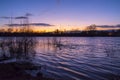 Szeged and Tisza river at dusk in winter