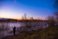Szeged and Tisza river at dusk in winter