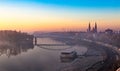 Szeget Hungary at sunset. Votive church and Tisza River Royalty Free Stock Photo