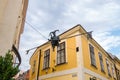 Monument of Jester sitting on the Rope in the historic center of Szekesfehevar, Hungary Royalty Free Stock Photo