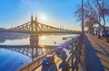 Szent Gellert embankment of Danube River on sunrise, Budapest, Hungary