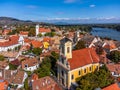Szentendre, Hungary - Aerial view of Saint Peter and Paul Church on a sunny day with Saint John the Baptist\'s Parish Church Royalty Free Stock Photo