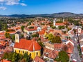 Szentendre, Hungary - Aerial view of Saint Peter and Paul Church on a sunny day with Saint John the Baptist\'s Parish Church Royalty Free Stock Photo