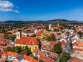 Szentendre, Hungary - Aerial view Szentendre on a sunny summer day with Saint Peter and Paul Church and clear blue sky Royalty Free Stock Photo