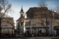 SZENTENDRE, HUNGARY - January 4, 2019: Street in the city centre, near Blagovesztenszka Church Royalty Free Stock Photo