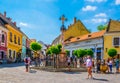 SZENTENDRE, HUNGARY MAY 22, 2016: People are walking on the main square - fo ter - in the hungarian town szentendre Royalty Free Stock Photo