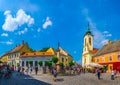 SZENTENDRE, HUNGARY MAY 22, 2016: People are walking on the main square - fo ter - in the hungarian town szentendre Royalty Free Stock Photo