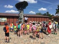 Szymbark, Poland - school children visiting the local open air museum