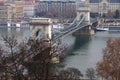 SzÃÂ©chenyi chain bridge On the danube budapest hungary Royalty Free Stock Photo