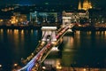 SzÃÂ©chenyi Chain Bridge illuminated at night in Budapest, Hungary Royalty Free Stock Photo