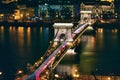 SzÃÂ©chenyi Chain Bridge illuminated at night in Budapest, Hungary Royalty Free Stock Photo