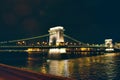 SzÃÂ©chenyi Chain Bridge illuminated at night in Budapest, Hungary Royalty Free Stock Photo