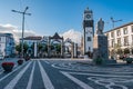 SÃÂ£o Miguel, Azores PORTUGAL - August 11, 2020 - Square in the town of Ponta Delgada with monuments such as the famous City Doors Royalty Free Stock Photo