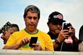 Federal deputy Coronel Tadeu and Youtuber Lisboa on cell phone at the demonstration for the printed and auditable vote