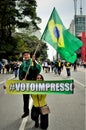 Patriotic couple with the Brazilian flag and banner written `# printed vote` at the demonstration Royalty Free Stock Photo