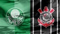 A waving flag of Brazilian football teams Sport Club Corinthians Paulista vs Sociedade Esportiva Palmeiras.