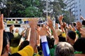 The people interacting in the demonstration for freedom and pro Bolsonaro on Paulista avenue