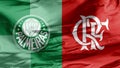 A flag of Palmeiras vs Club Flamengo match. Brazilians professional football clubs. CONMEBOL Libertadores an annual competition