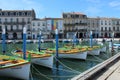 SÃÂ¨te, France - April 2019: small, wooden, brightly painted row boats moored on Canal de la Peyrade