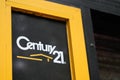 Century 21 sign text and brand logo of real estate agency broker office company
