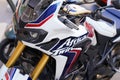 Honda Africa Twin brand sign and text logo motorcycle motor bike in street new model japan Royalty Free Stock Photo
