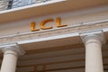 Lcl office sign brand and text logo of french agency bank