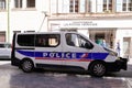 Police french with stickers logo sign text on side van renault traffic