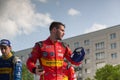 SÃÂ©bastien Buemi and Daniel Abt at the E-Prix FIA Formula E Award Ceremony Royalty Free Stock Photo