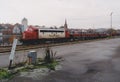 Sonderborg, Denmark - year 2000: The first private national rail freight carrier picks up loaded cars in Sonderboorg. The