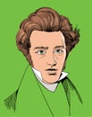 SÃÂ¸ren Aabye Kierkegaard portrait in line art illustration Royalty Free Stock Photo