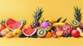 A vibrant assortment of fruits is displayed against a bright yellow background. Royalty Free Stock Photo