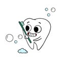 Hand-drawn illustration of cute happy tooth brushing itself with toothbrush Royalty Free Stock Photo