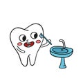 Hand-drawn illustration of cute happy tooth brushing itself with toothbrush Royalty Free Stock Photo