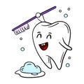 Hand-drawn illustration of cute happy tooth brushing itself with toothbrush Royalty Free Stock Photo