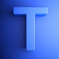 T alphabetic letter blue, isolated on blue background - 3D rendering illustration