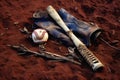 a t-ball bat and glove left on the field after a game Royalty Free Stock Photo