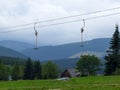 T-bar ski lift in Mala Upa in Czechia in summer. Royalty Free Stock Photo