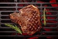 T-bone beef steak cooking on grill Royalty Free Stock Photo