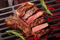 T-bone beef steak cooking on grill Royalty Free Stock Photo