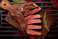 T-bone beef steak cooking on grill Royalty Free Stock Photo