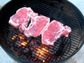 T-bone steaks on grill