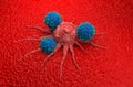 T-cells attack cancer tumor 3D render illustration